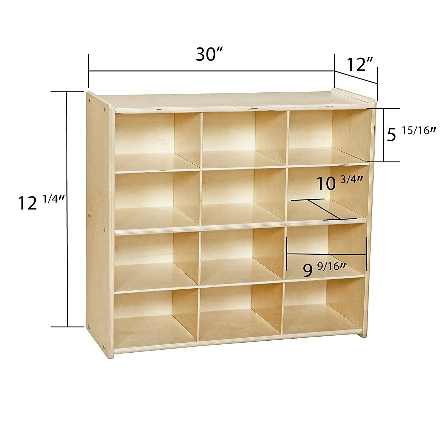 Birch Wood 12-Cubby Storage Unit with Assorted Pastel Trays