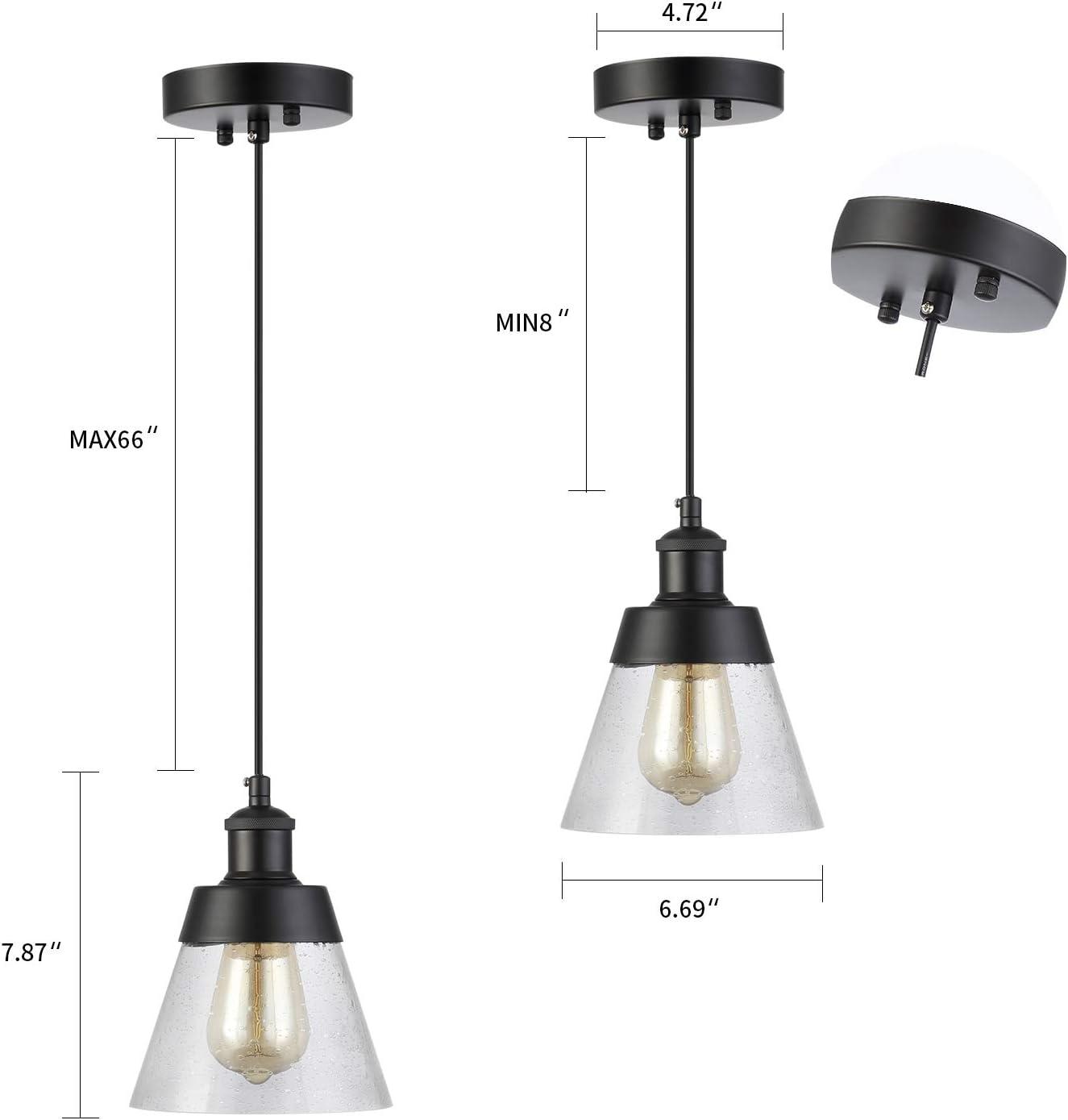 Matte Black Mini Pendant Light with Clear Seeded Glass Shade