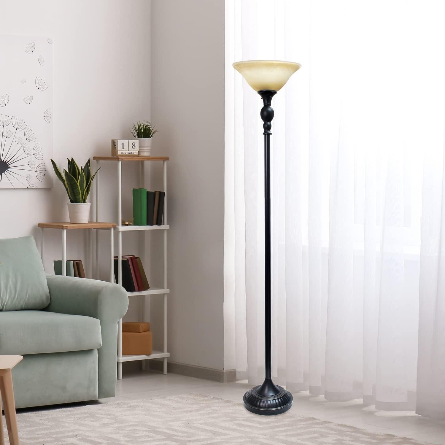 Restoration Bronze Adjustable Torchiere Floor Lamp with Marbleized Glass Shade