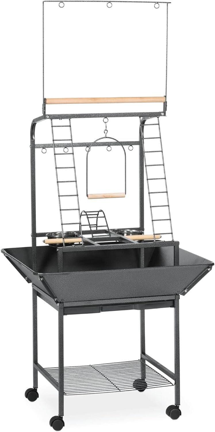 Prevue Pet Products Small Parrot Playstand with Wheels, Bird Stand Activity Play Center with Perches and Ladders,Black Hammertone Finish