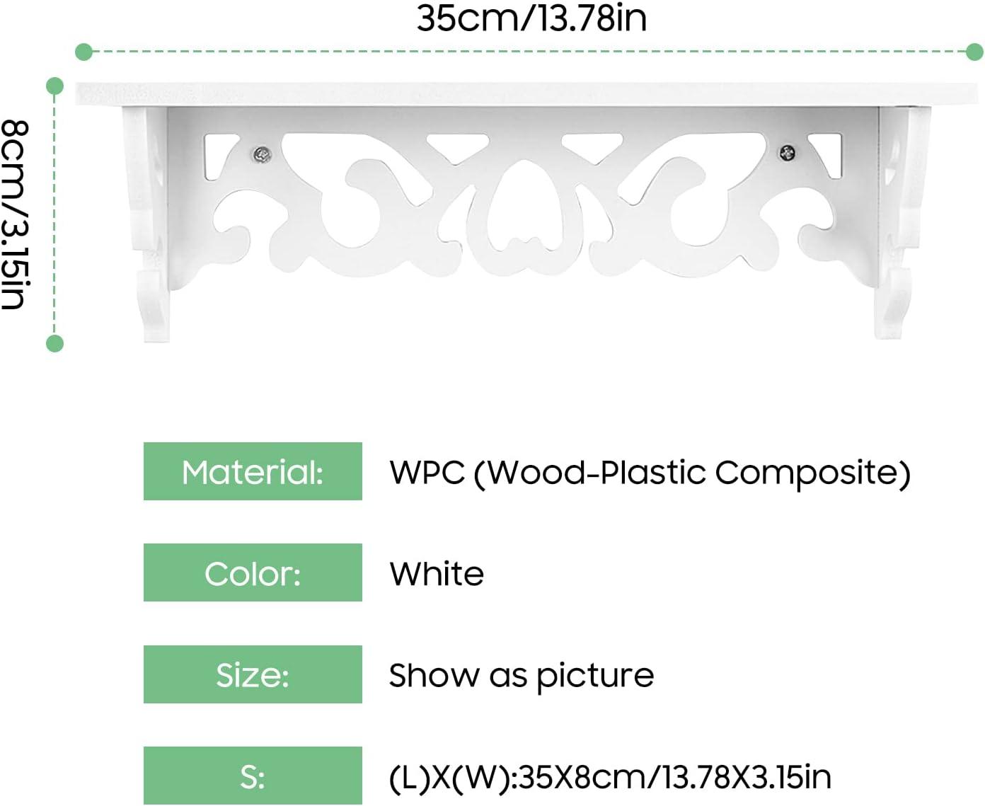 Estink Floating Wall Shelves,White Wood Carved Decorative Wall Mounted Floating Storage Display Wall Shelves Bookshelf,Small