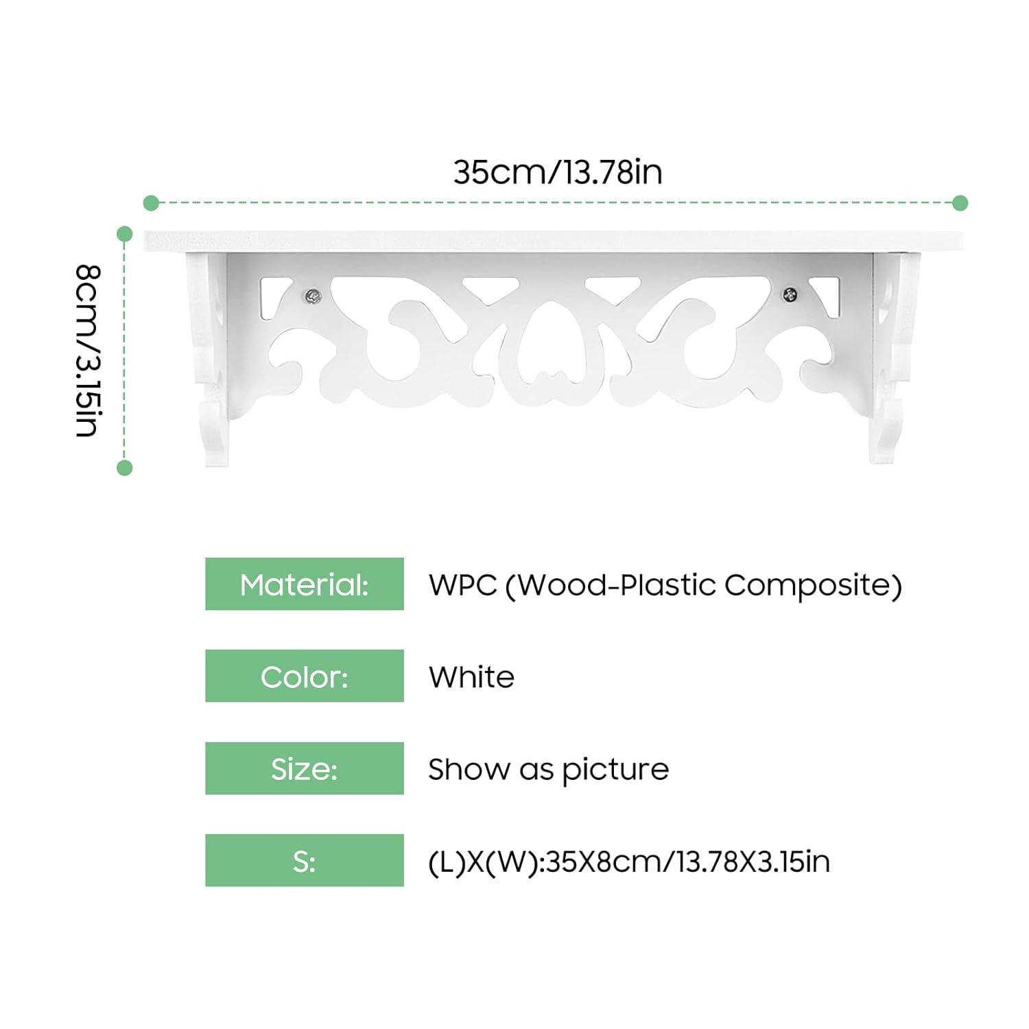 Estink Floating Wall Shelves,White Wood Carved Decorative Wall Mounted Floating Storage Display Wall Shelves Bookshelf,Small