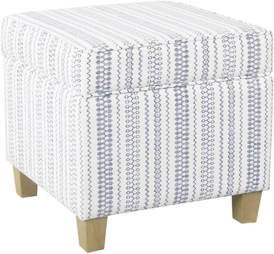 Cole Classics Square Storage Ottoman with Lift Off Top Blue Striped - HomePop: Farmhouse Accent, Wood Legs