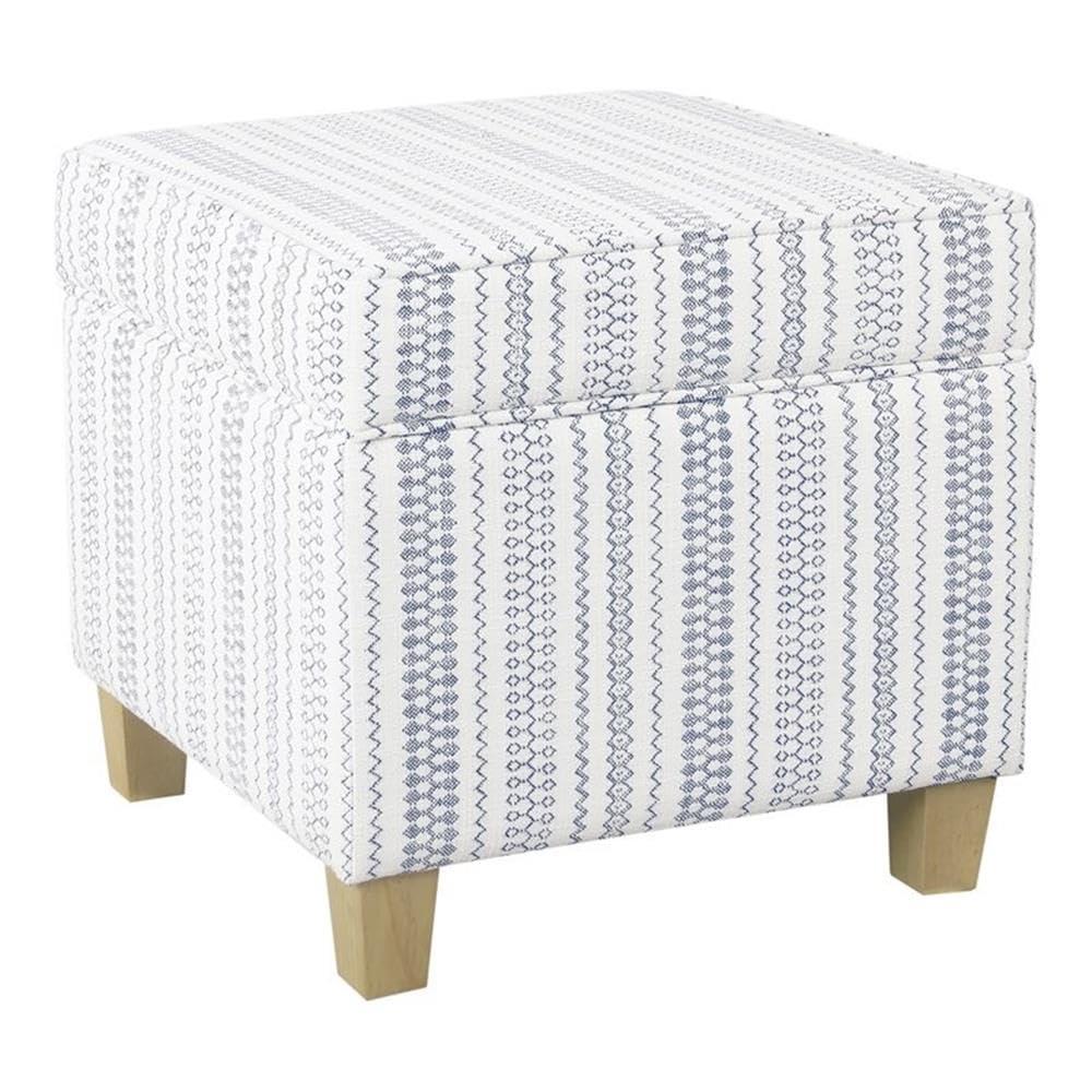 Cole Classics Square Storage Ottoman with Lift Off Top Blue Striped - HomePop: Farmhouse Accent, Wood Legs