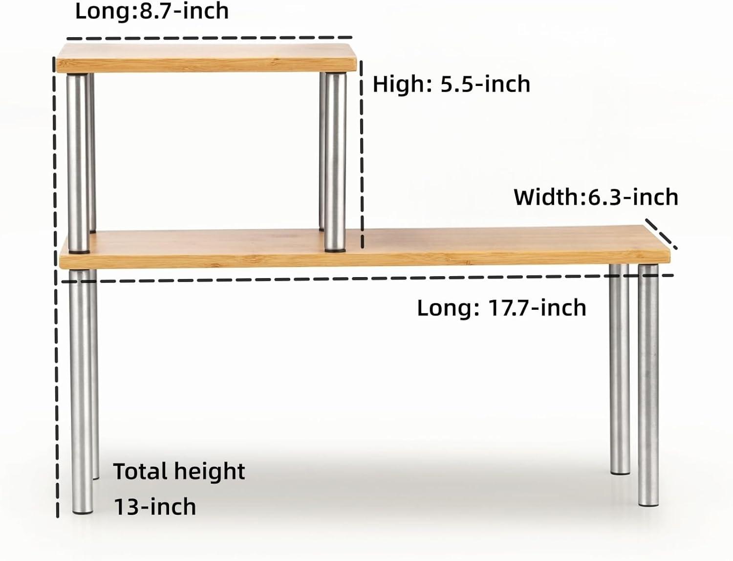 Bamboo and Stainless Steel 2-Tier Corner Storage Shelf