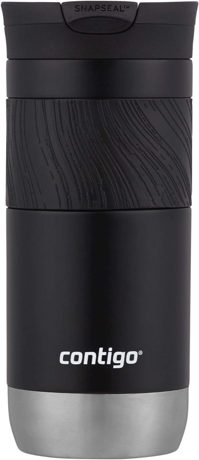 Contigo Byron 2.0 16oz Stainless Steel Travel Mug with SNAPSEAL Lid and Grip Licorice: Insulated Coffee Cup for Travel