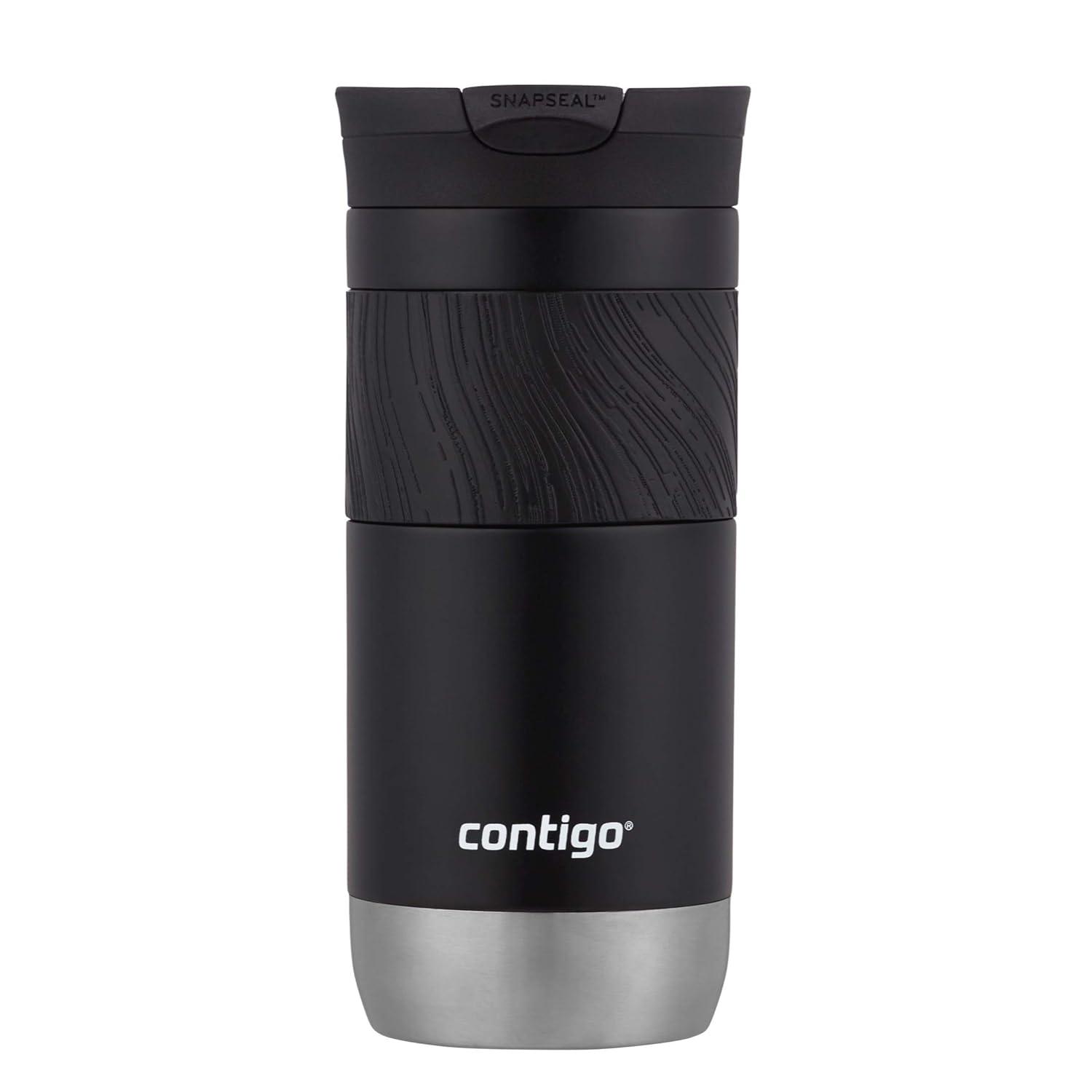 Contigo Byron 2.0 16oz Stainless Steel Travel Mug with SNAPSEAL Lid and Grip Licorice: Insulated Coffee Cup for Travel