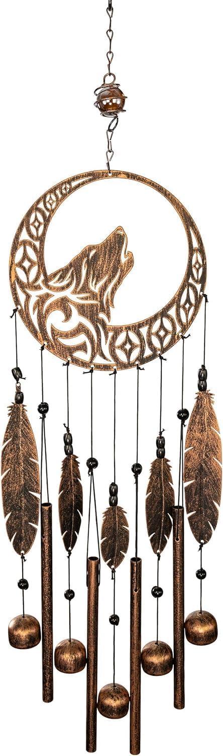 VP Home Wolf Dream Catchers Windchimes Iron Wind Decorations with Deep Tone, Brown