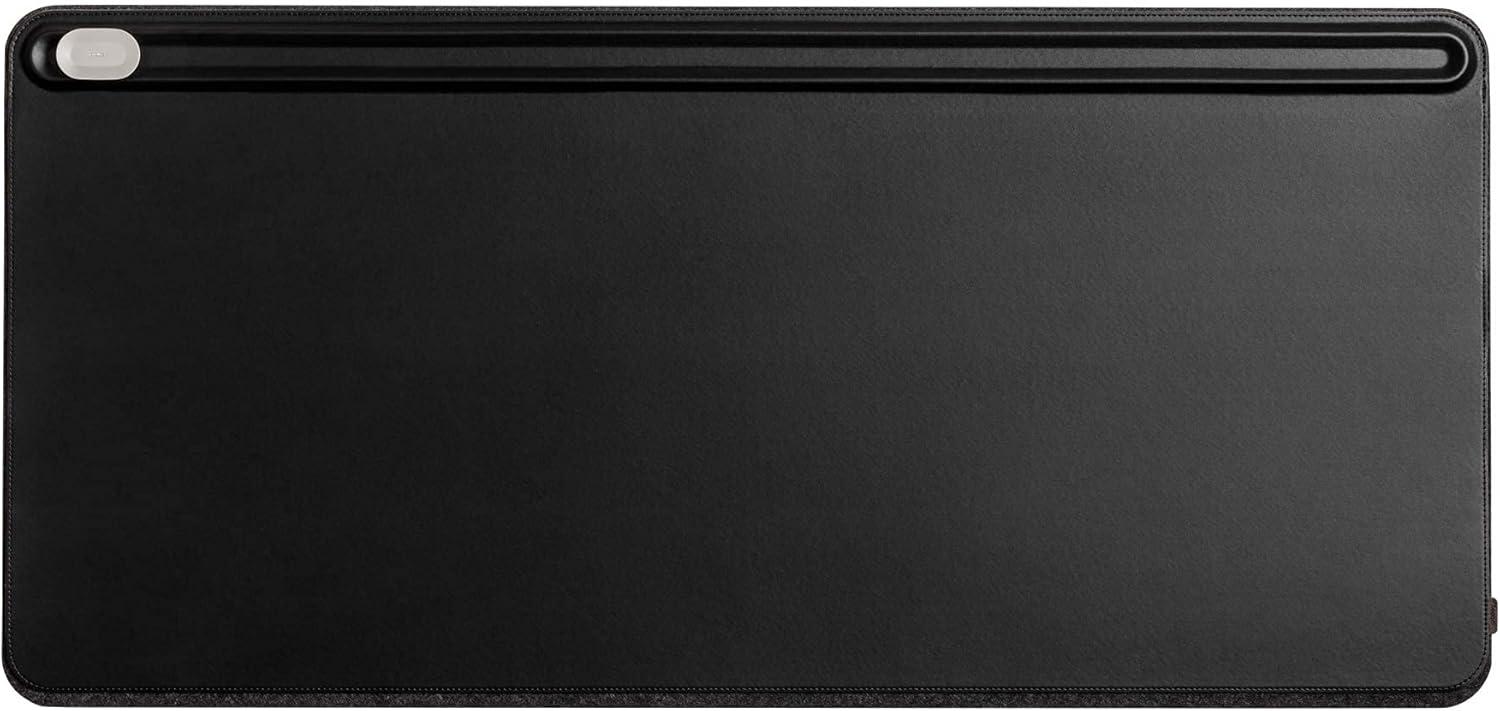 Large Black Faux Leather Desk Mat with Magnetic Cable Holder