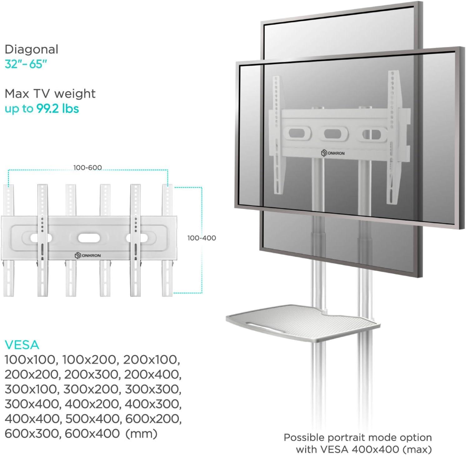 Adjustable White Mobile TV Stand on Wheels for 32-65 Inch Screens