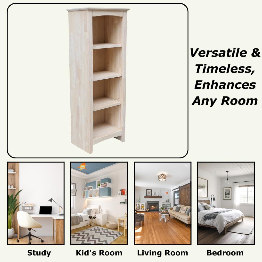 48" Shaker Bookcase Unfinished Brown - International Concepts: Solid Parawood, 3-Tier Storage