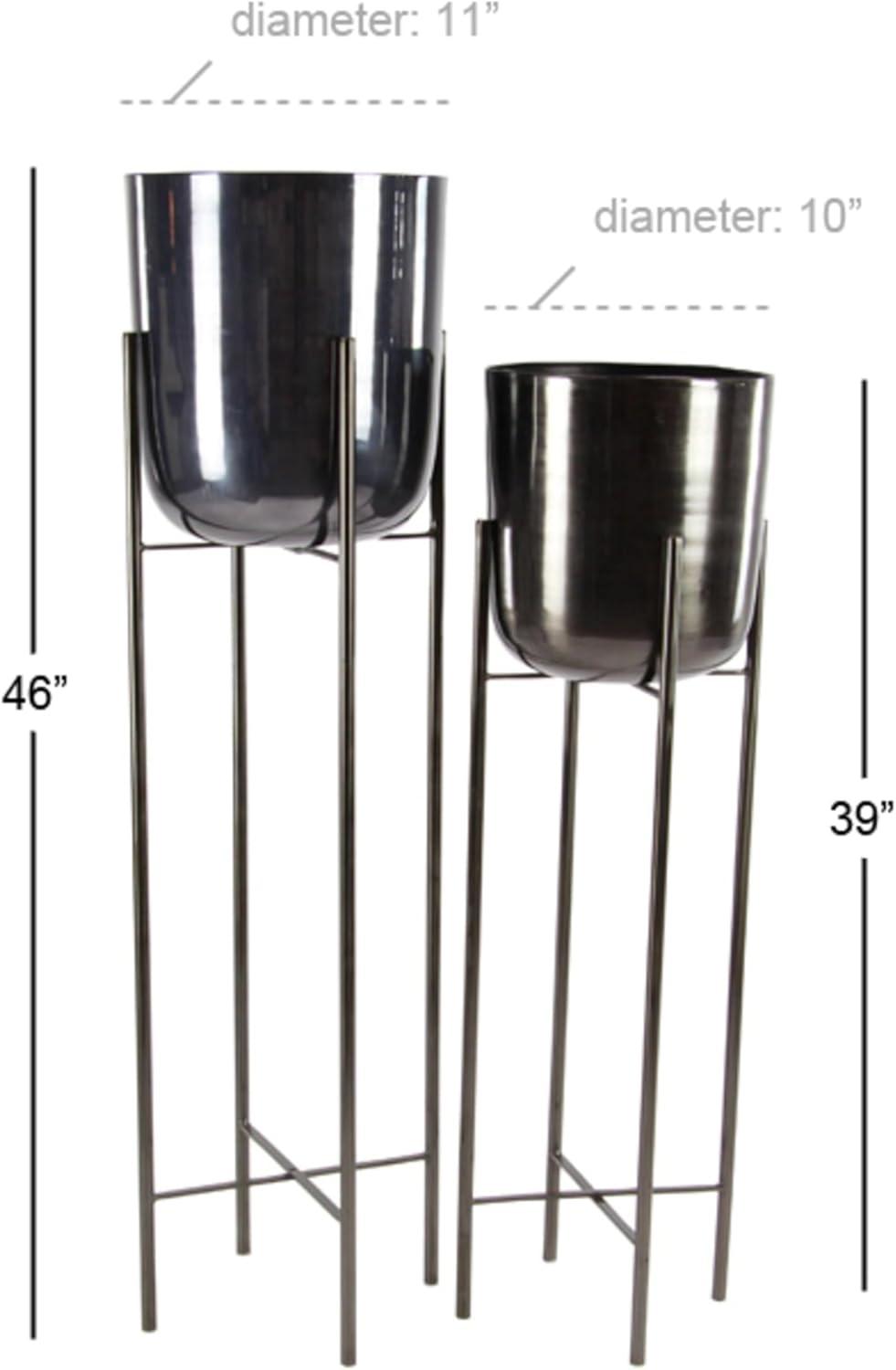 CosmoLiving by Cosmopolitan 2 - Piece Silver Metal Tall Indoor Outdoor Dome Indoor Outdoor Planter with Removable Stand Set