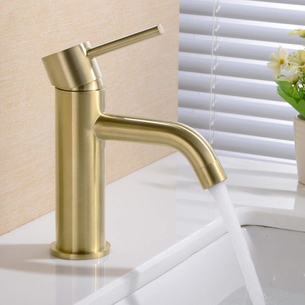 Brushed Gold Brass Single Handle Bathroom Faucet