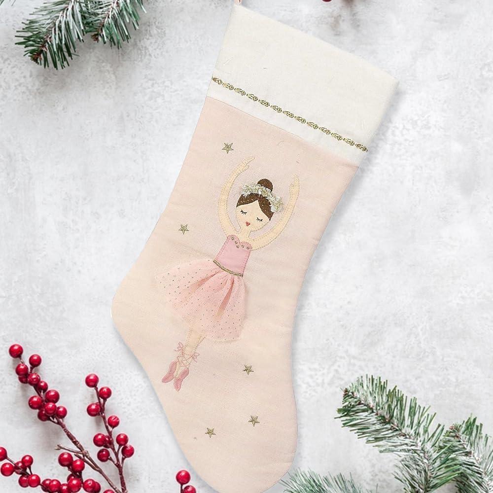 MON AMI Ballerina Christmas Stocking – 21” |Perfect for Monogramming, Christmas Décor, X Mas Socks & Decorations, for Family & Kids