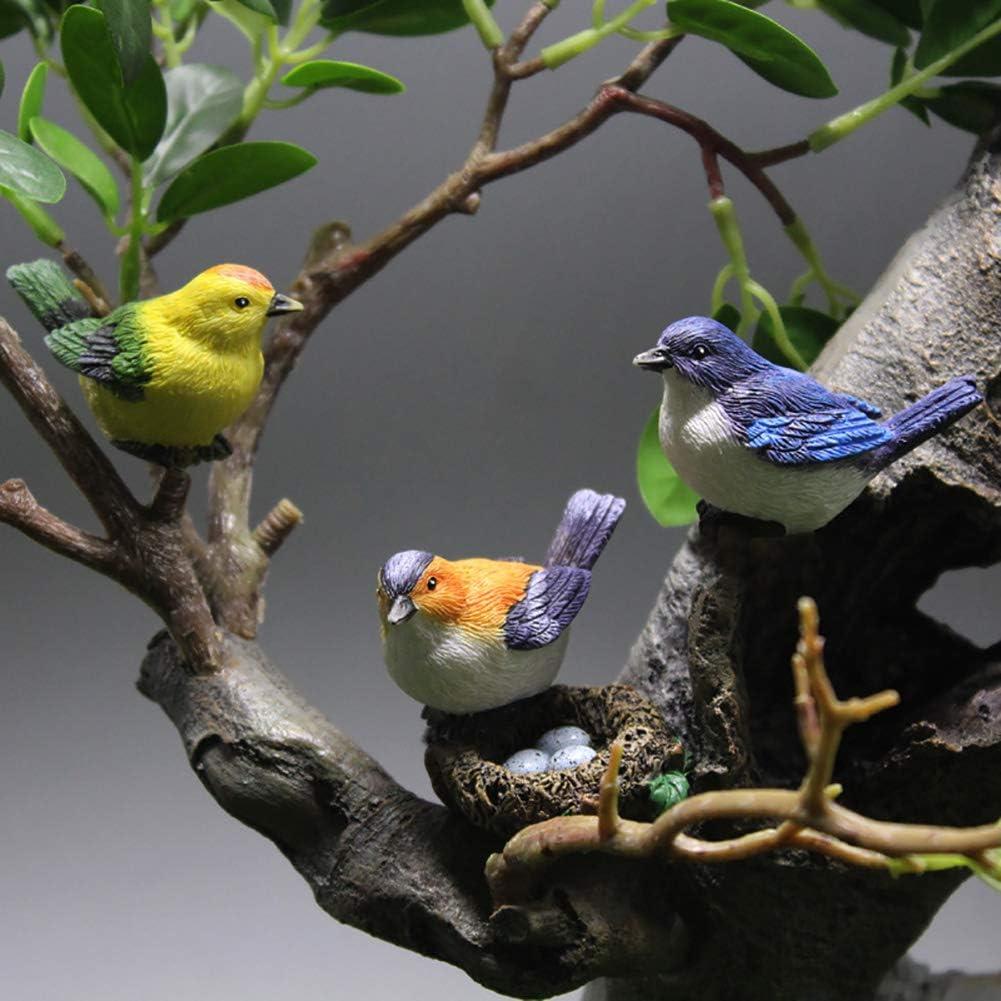 3 Pcs Miniature Bird Decorative Figurines Garden Statue Birds Figures Decor Mini Bird Figures Animal Model Toys Cake Topper Flower Pots Plant Ornaments Fairy Garden Decor, 3 Color