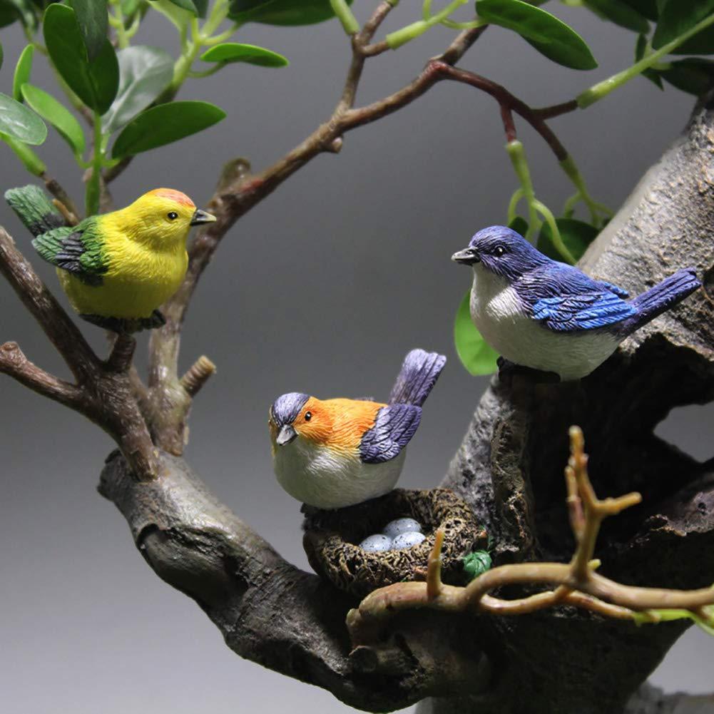 3 Pcs Miniature Bird Decorative Figurines Garden Statue Birds Figures Decor Mini Bird Figures Animal Model Toys Cake Topper Flower Pots Plant Ornaments Fairy Garden Decor, 3 Color
