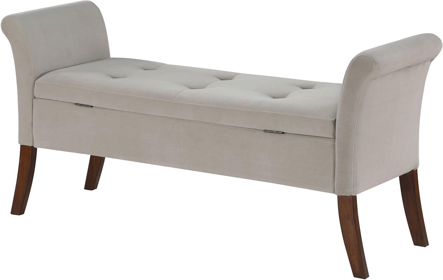Coaster Farrah Velvet Upholstered Rolled Arms Storage Bench in Beige and Brown