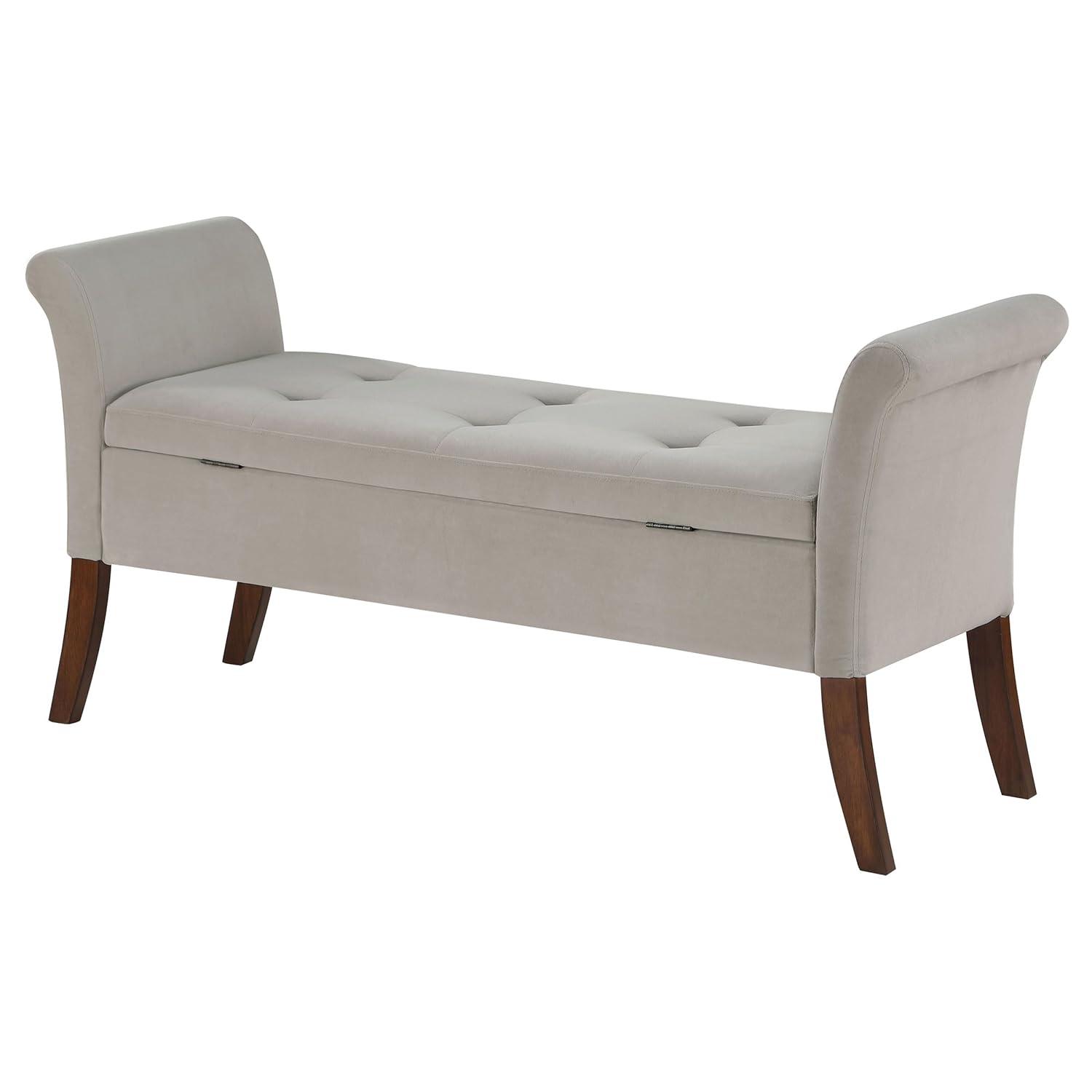 Coaster Farrah Velvet Upholstered Rolled Arms Storage Bench in Beige and Brown