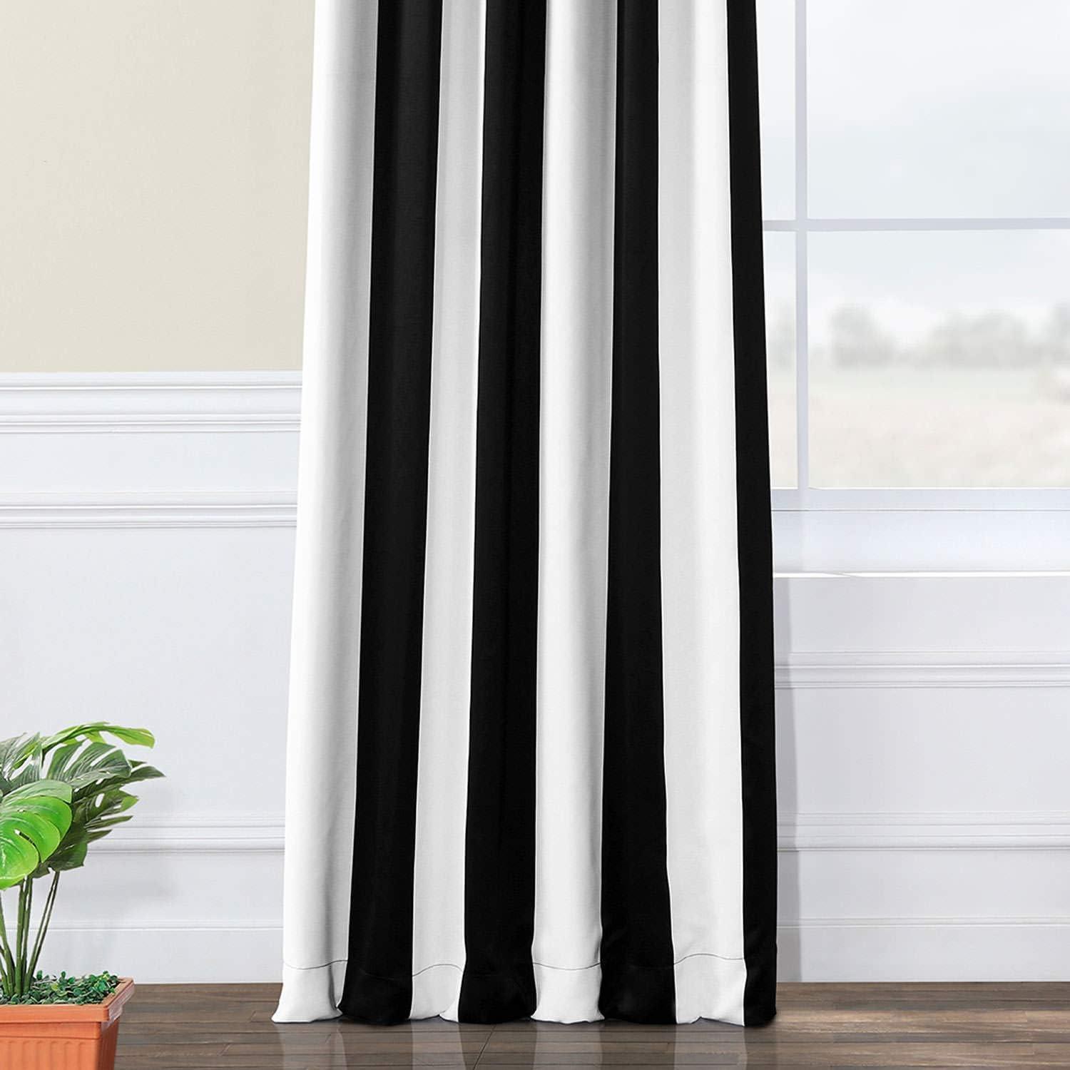 Black and White Striped Blackout Polyester Curtain Panel