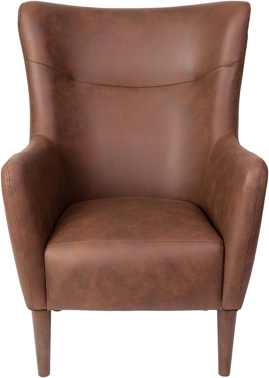 Sophisticated Dark Brown Faux Leather Wingback Accent Chair