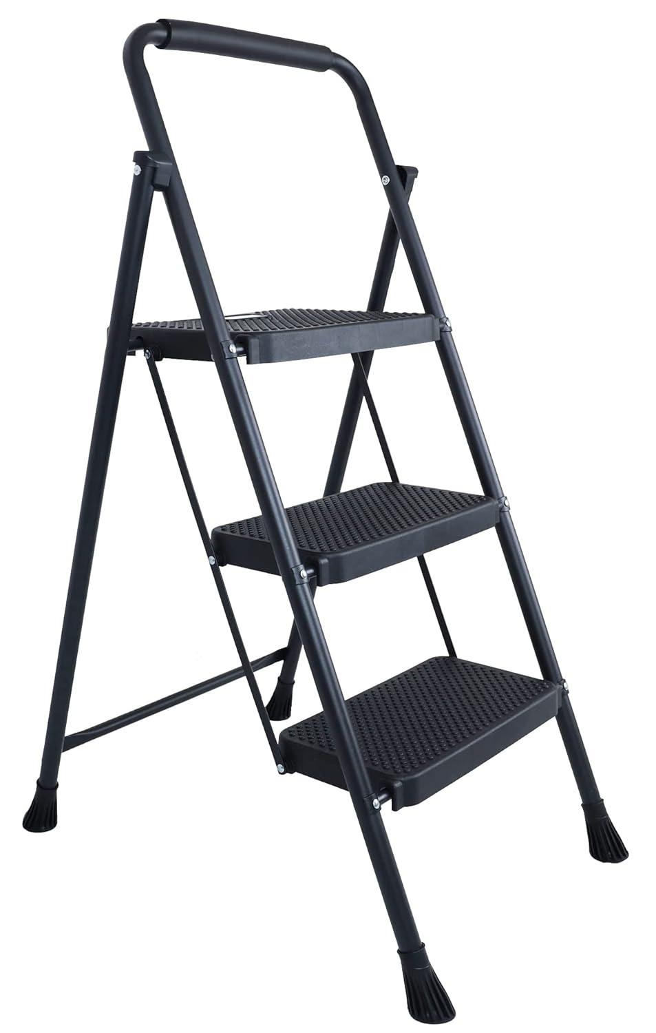 Folding Step Stool with Wide Anti-Slip Pedal, ​330​lbs Sturdy Steel Ladder, 3-Step