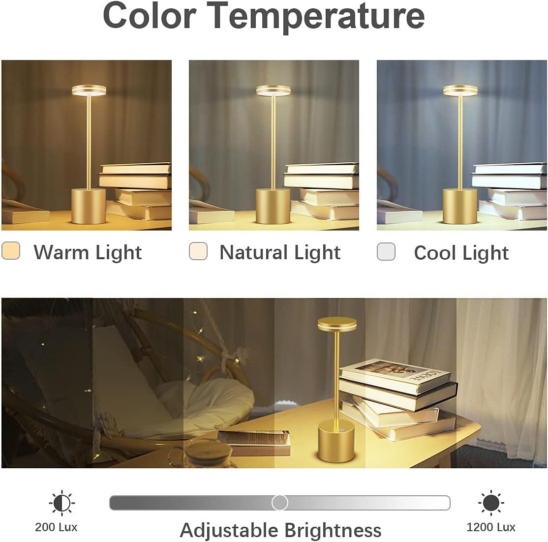 Gold Matte Aluminum Cordless LED Outdoor Table Lamp Set