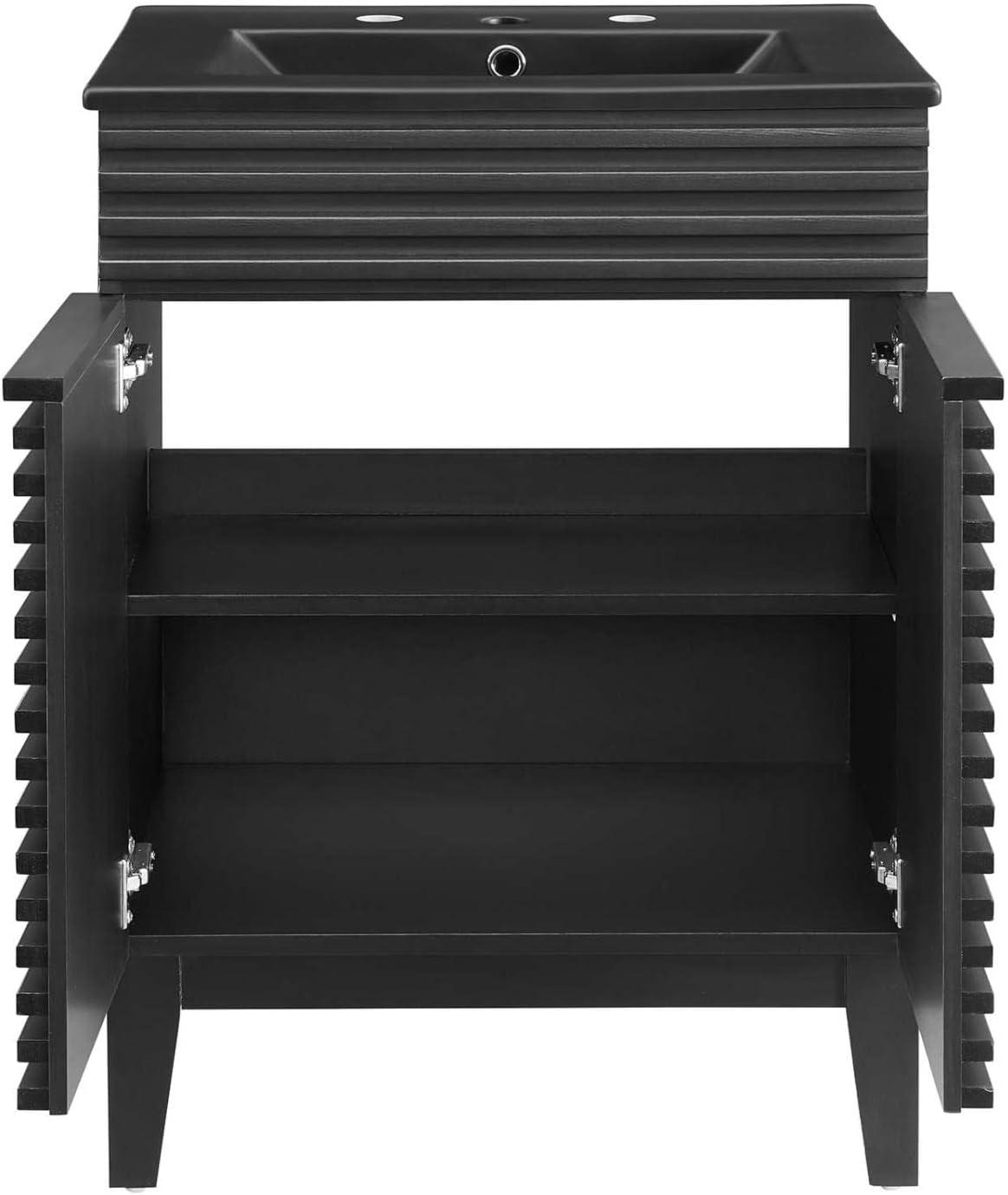 Modway Render Mid-Century Modern Wood Bathroom Vanity in Black