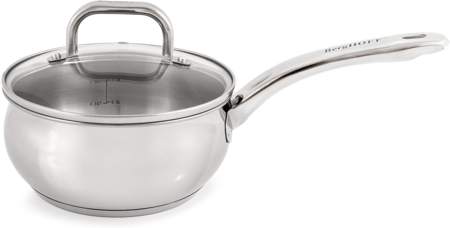 BergHOFF Belly Shape 18/10 Stainless Steel 6.25" Sauce Pan with Glass Lid 1.5Qt.