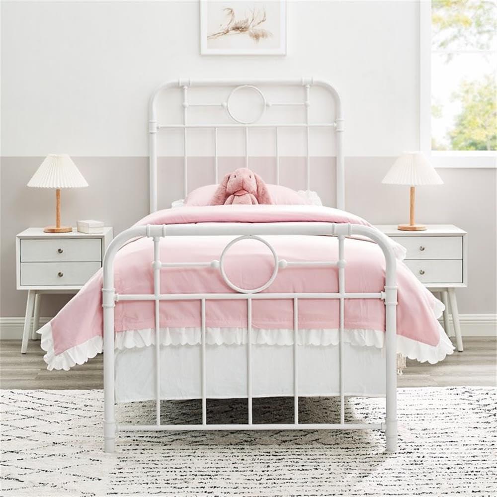 Antique White Metal Pipe Queen Bed with Powder Coated Finish