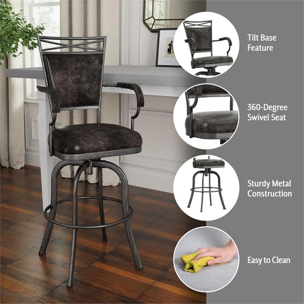 Hillsdale Furniture Bridgetown Metal Bar Height Swivel Stool Pewter: Upholstered, Armrests