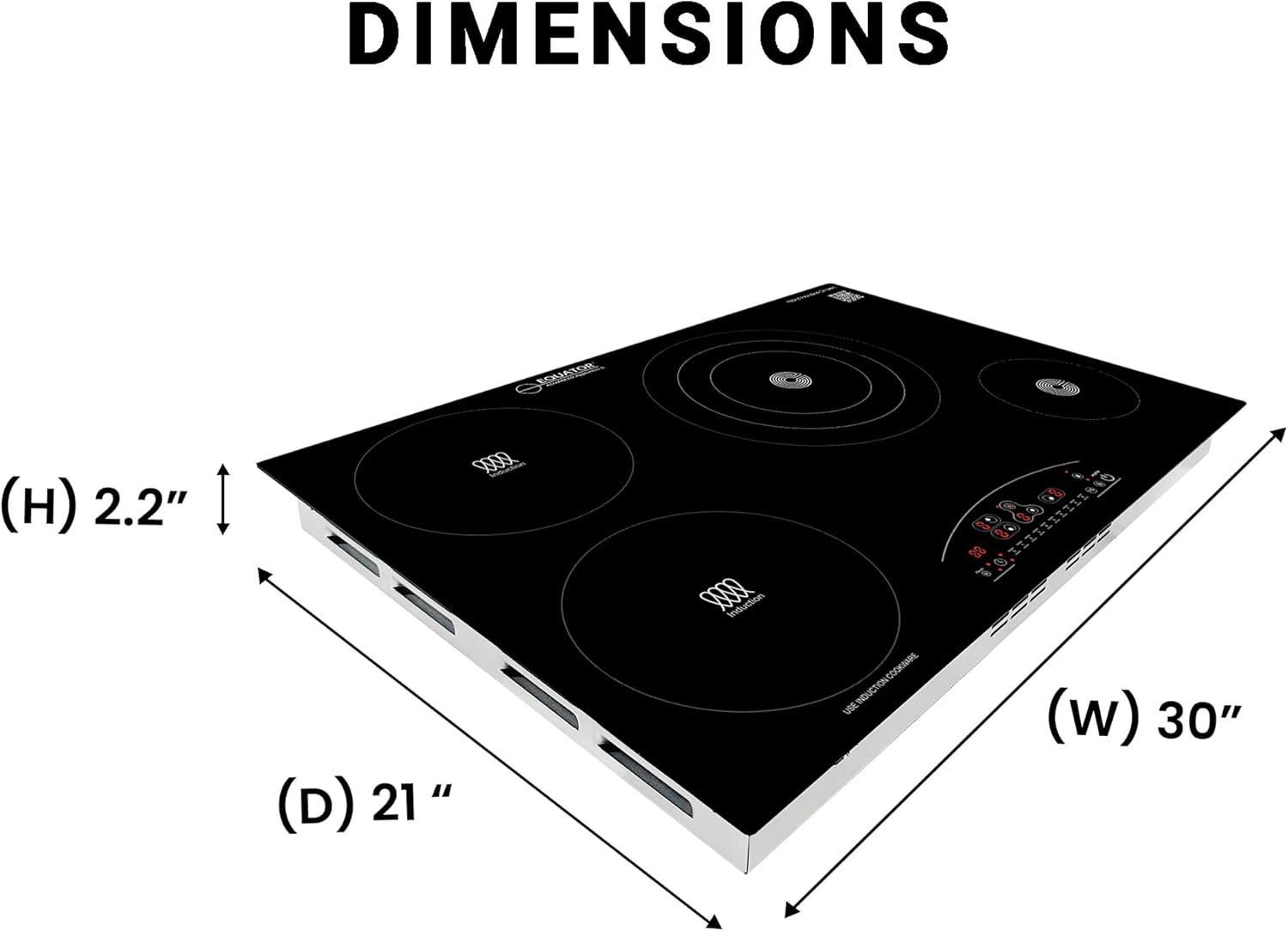 Equator 30" Electric Hybrid CERAMIC-INDUCTION 4 Burner Cooktop 9 Power 220V