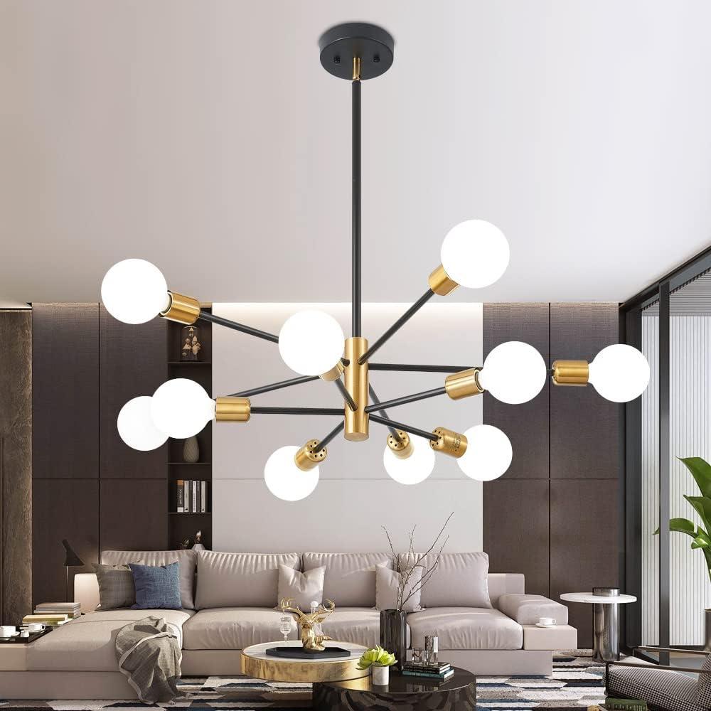 Black and Gold Metal 10-Light Sputnik Chandelier