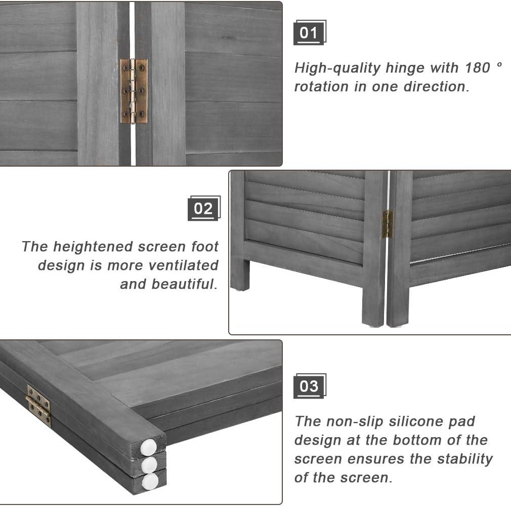 FDW 3 Panel Wood Room Divider 67.7" x 16.9" Each Panel Folding Wood Screen For Home Office Bedroom Restaurant（Gray）