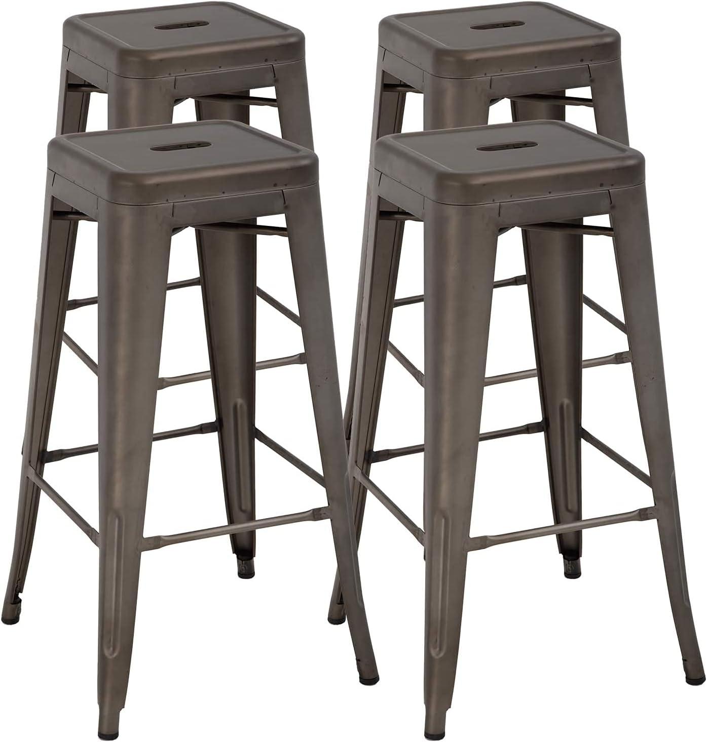 FDW Metal Bar Stools Set of 4 Counter Height Bar stools  30 Inch Indoor Outdoor Patio Bar Stool Home Kitchen Dining Stool Backless Bar Chair,Bronze