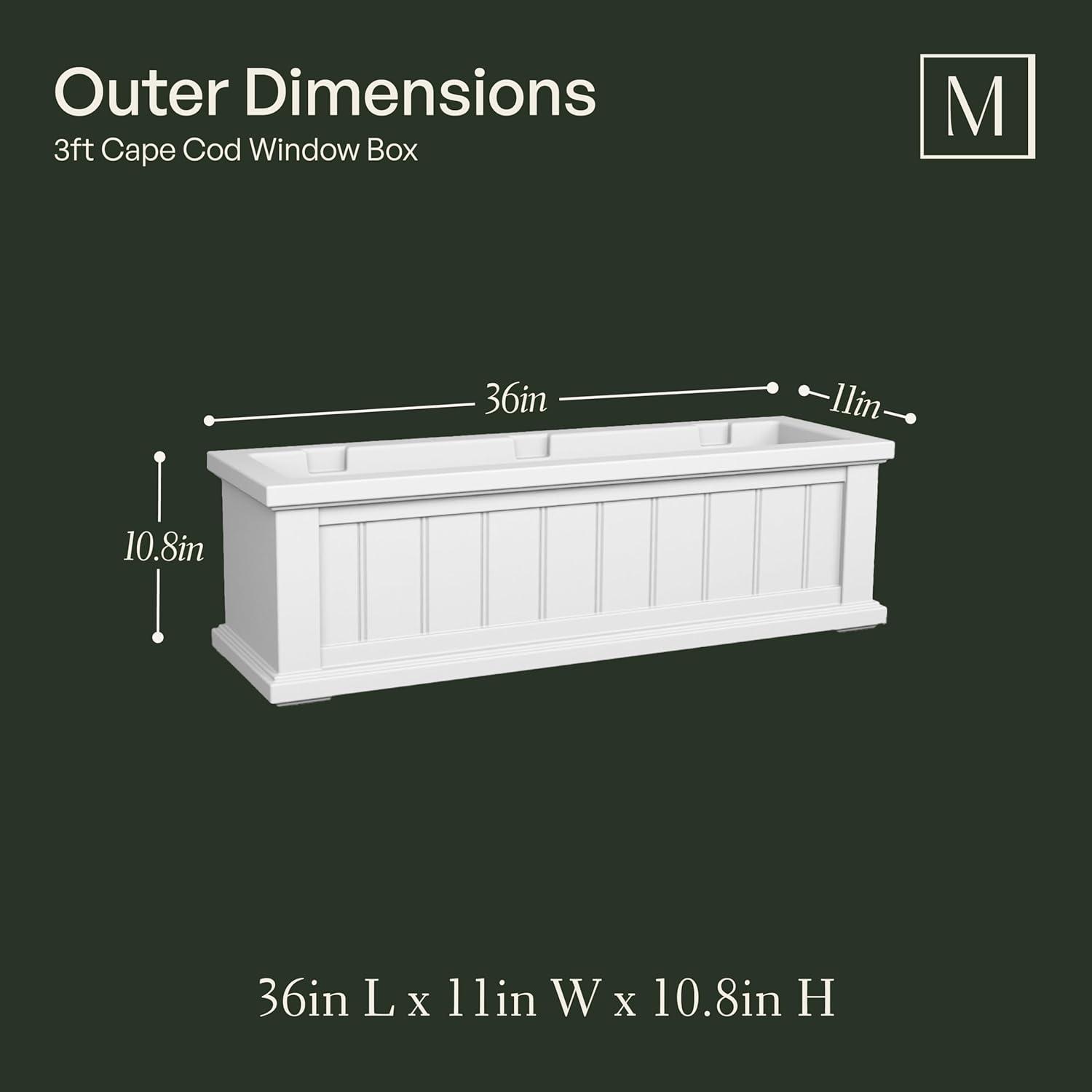 Mayne Cape Cod 36" x 11" x 10.8" Rectangle White Self-Watering Polyethylene Window Box Planter