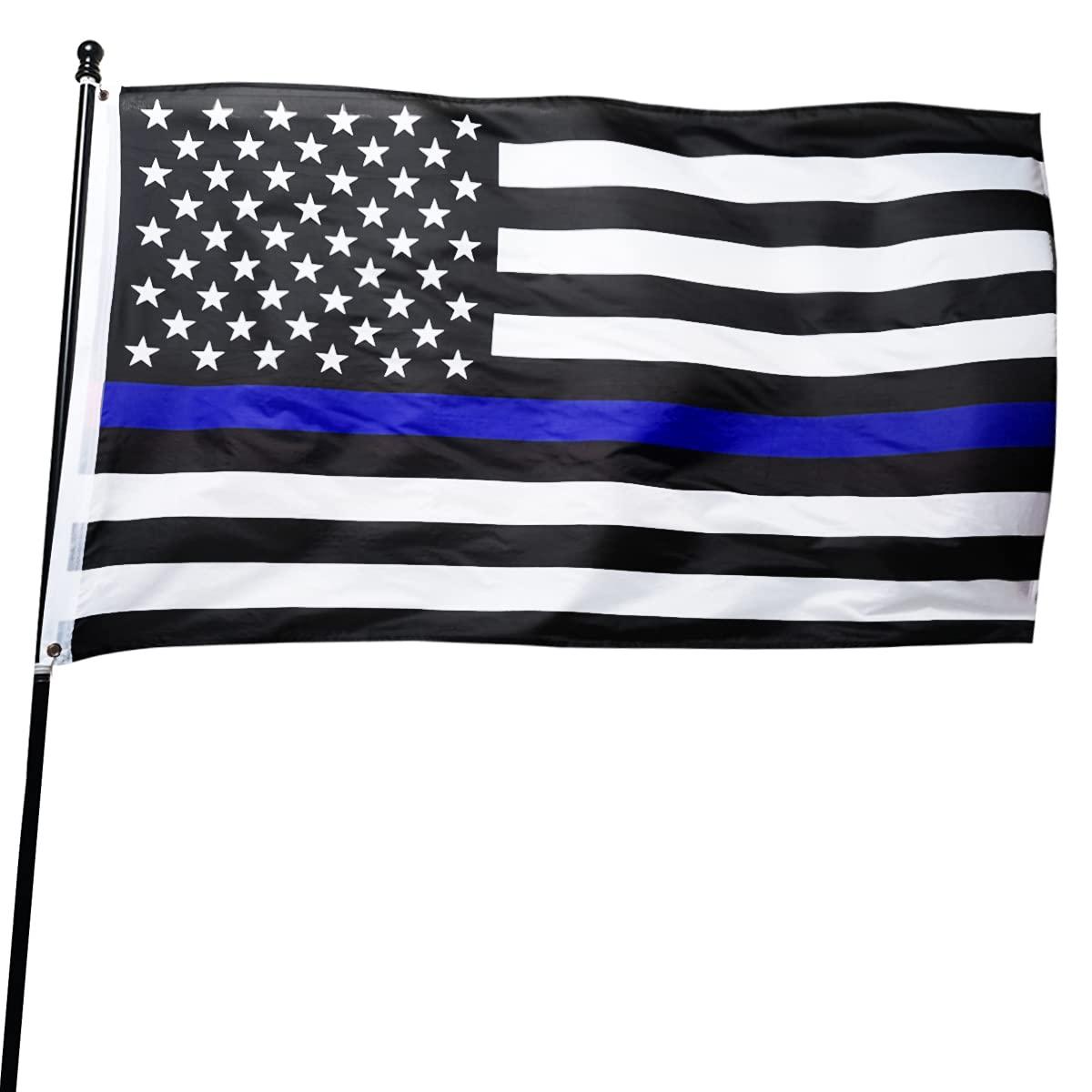 Thin Blue Line Flag 3x5 FT-American Police Flag Indoor/Outdoor Quality Polyester with Vivid Color Double-Stitched Edges Brass Grommets Decorations