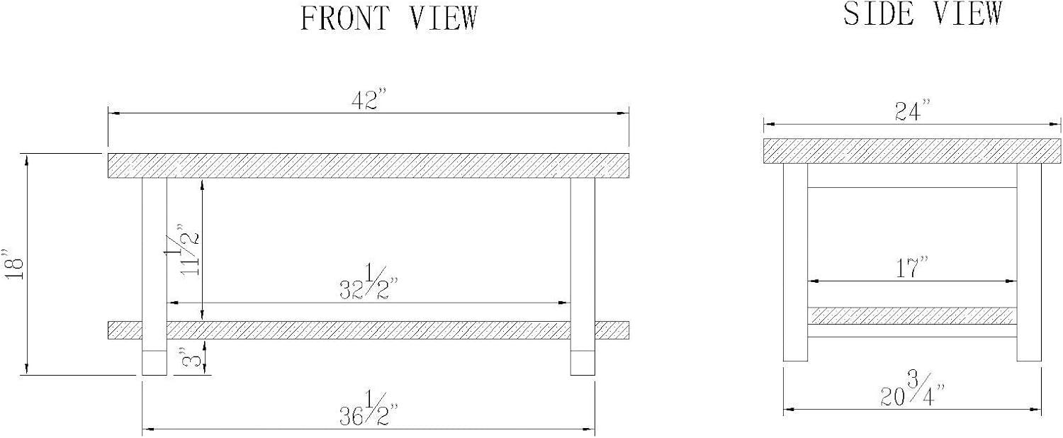 Alaterre Furniture 42" Pomona Wide Coffee Table Reclaimed Wood Rustic Natural: Fixed Shelf, Metal Frame, Living Room Furniture