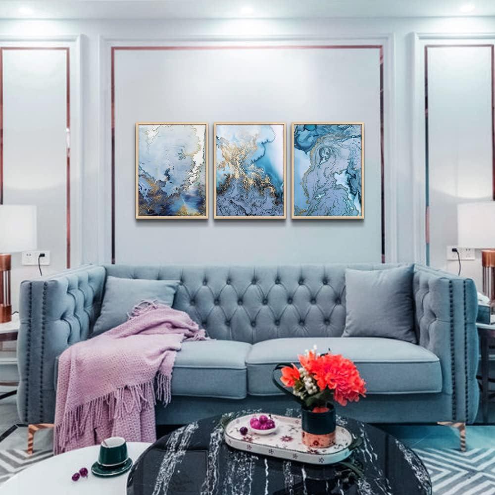 Blue Abstract Canvas Wall Art For Living Room Bedroom Wall Decor Office Pictures Watercolor Wall Paintings Bathroom Home Decoration Posters Prints Artwork 12'' X 16'' 3 Piece Set