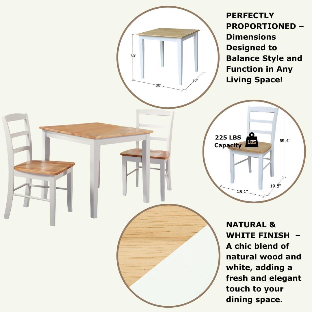 3pc Dining Table with 2 Ladderback Chairs White/Natural – International Concepts: Solid Wood, Square, Non-Extension