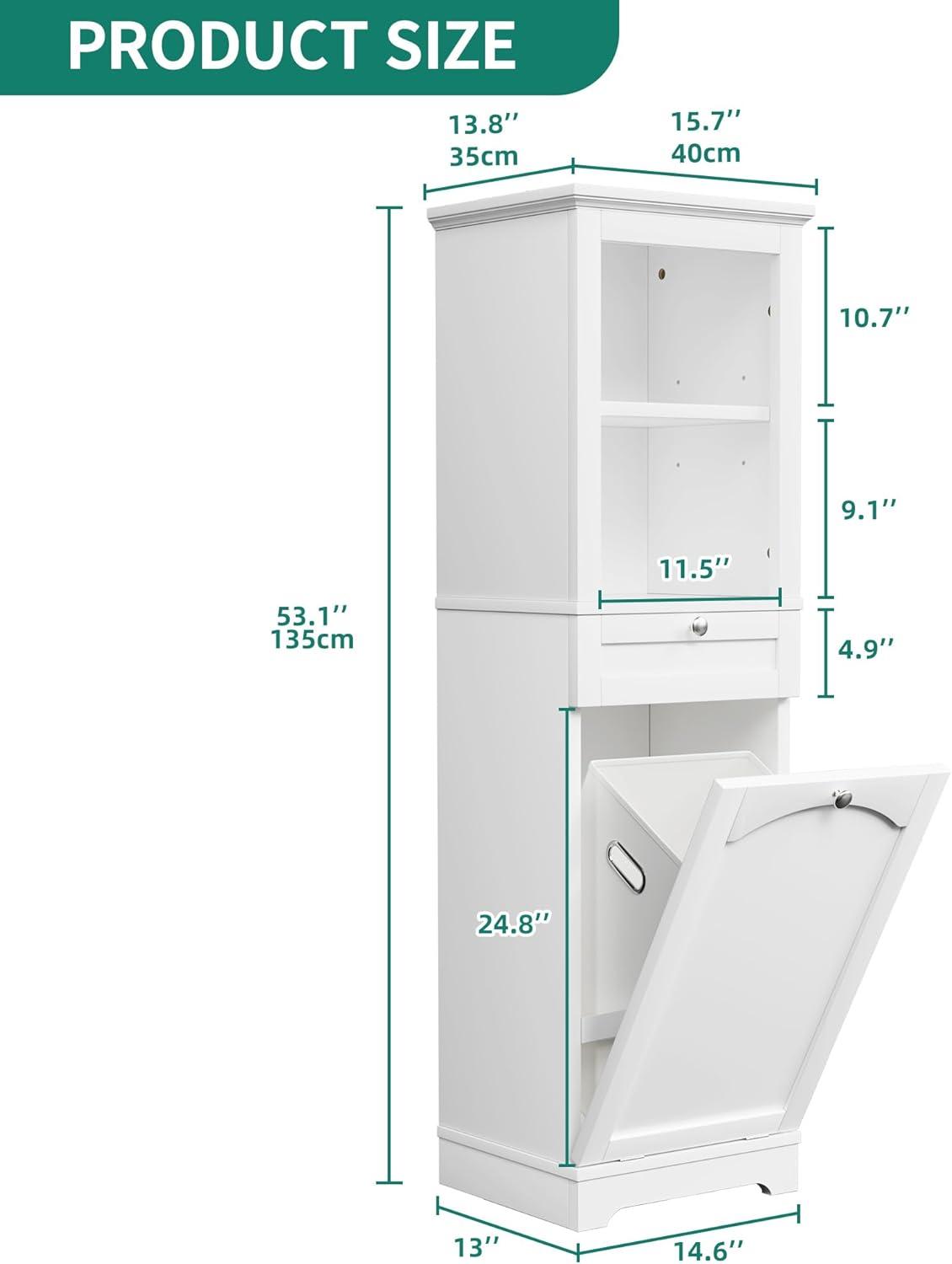 White Tall Freestanding Laundry Hamper Cabinet with Storage