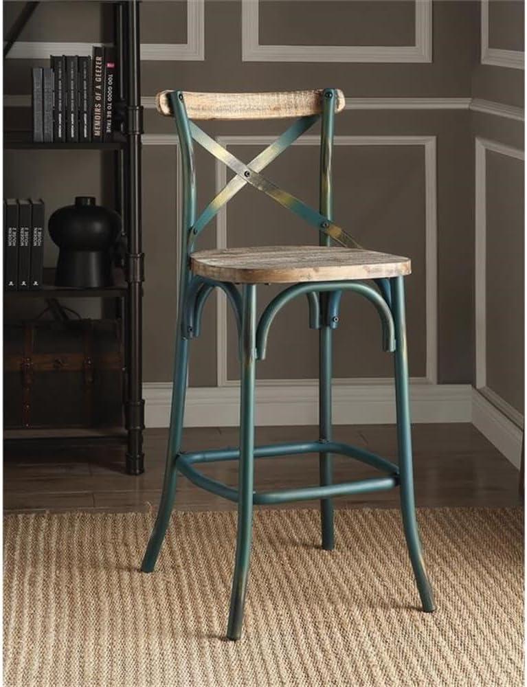 Acme Furniture Zaire Bar Chair in Antique Turquoise and Antique Oak Indoor