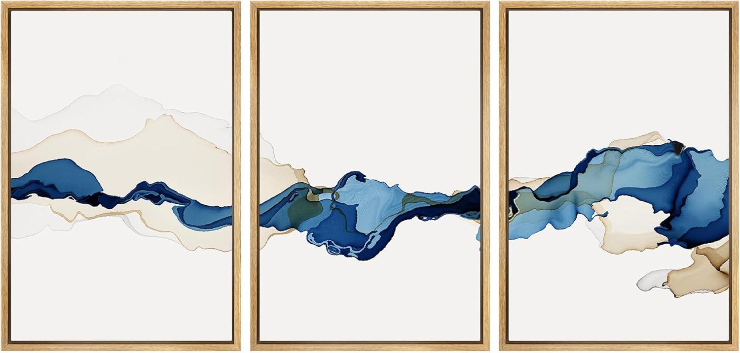 Blue and Brown Abstract Watercolor Canvas Triptych