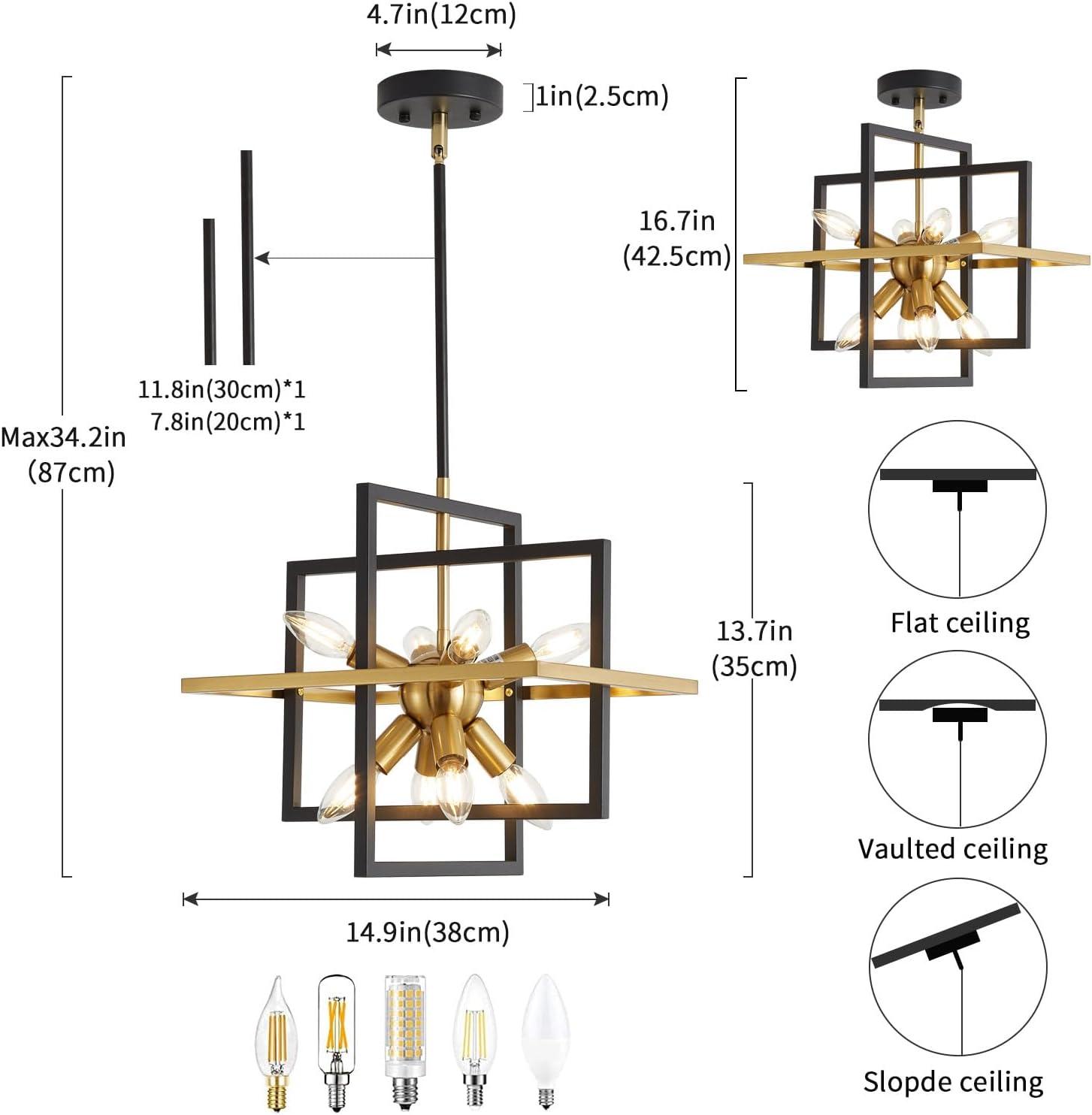 Black and Gold Geometric Metal 8-Light Island Chandelier