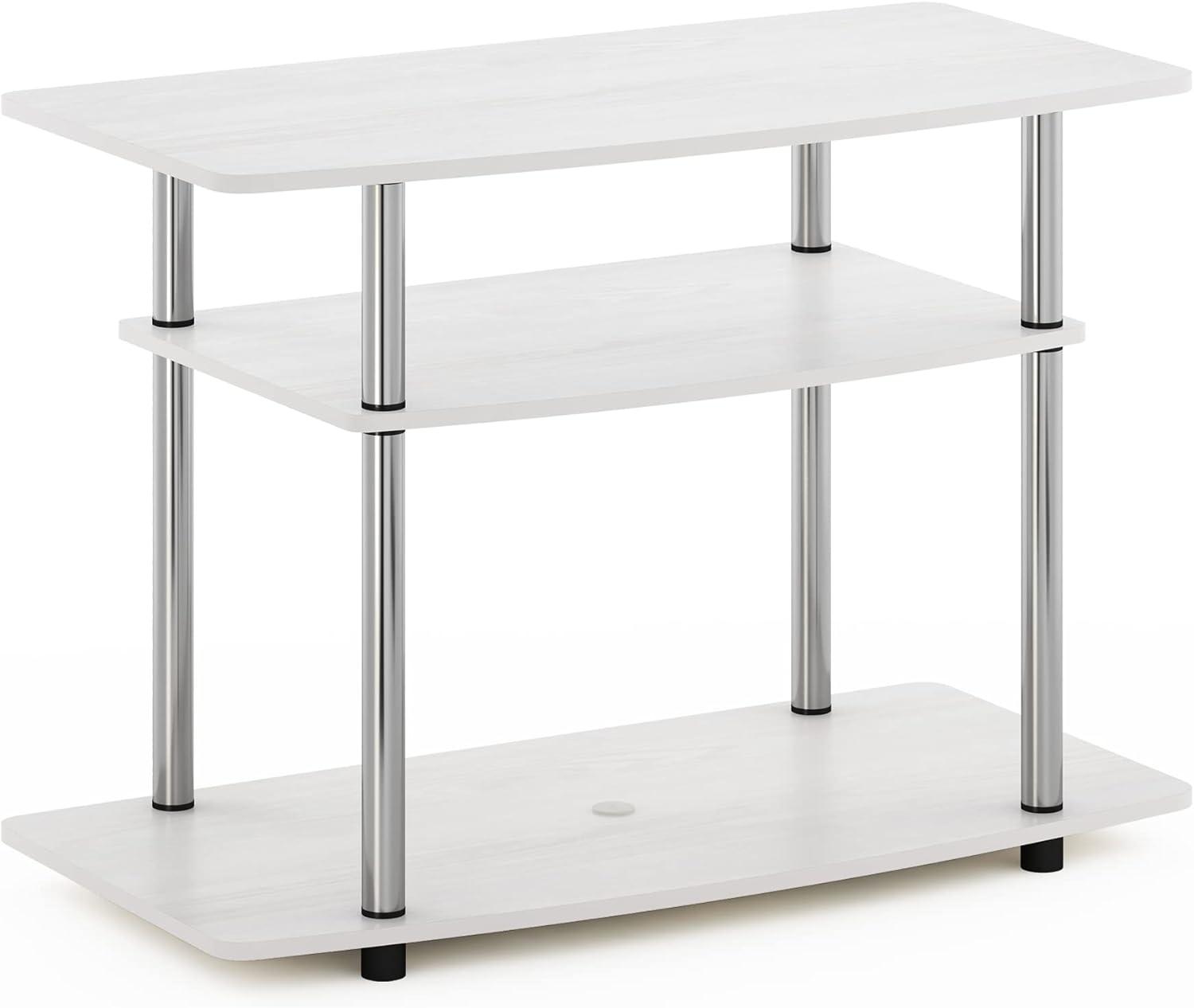 White Oak and Chrome 3-Tier TV Stand