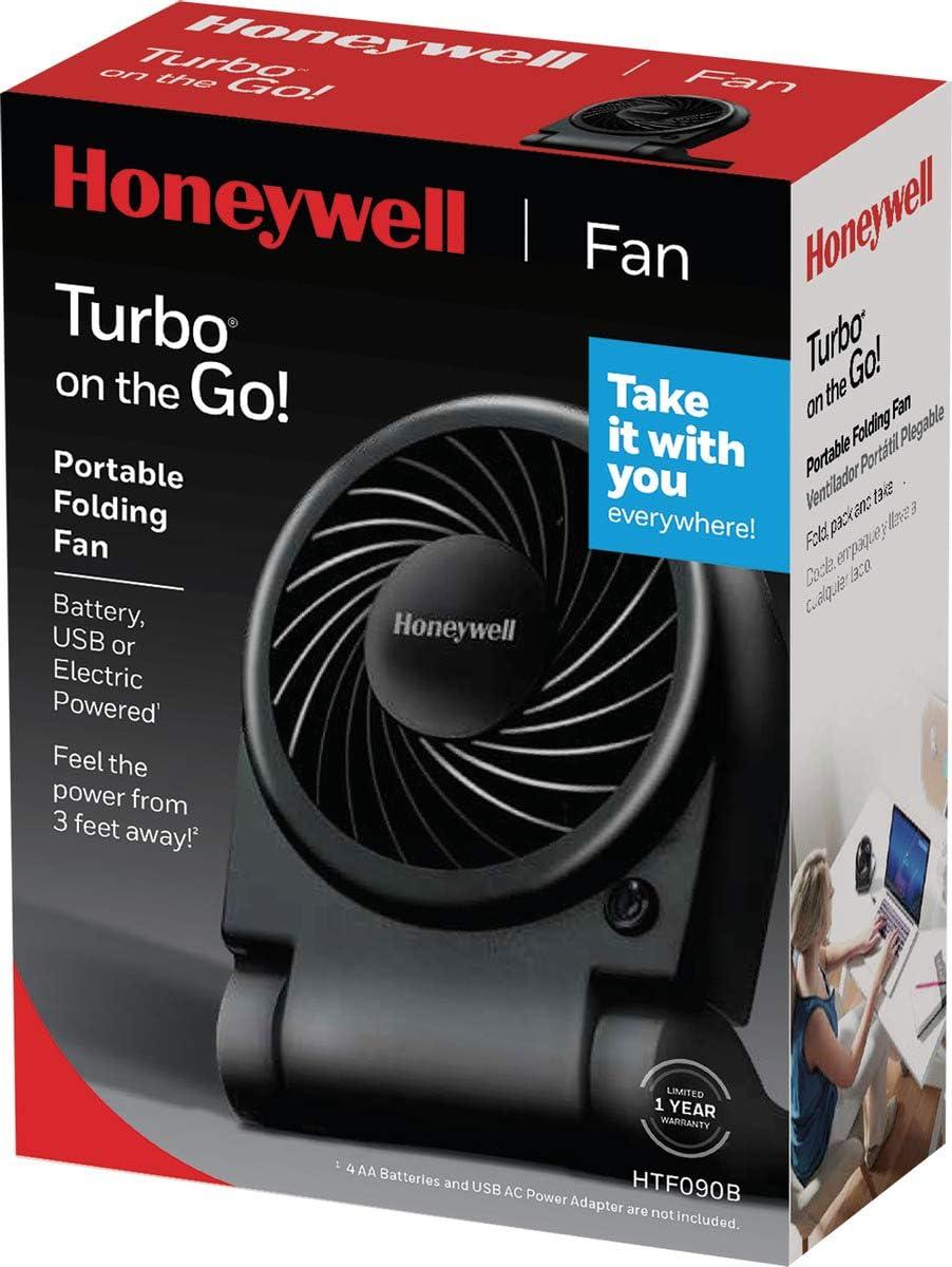 Honeywell Black Turbo on the Go Portable Folding Personal Fan, Black, New, L: 4.74", HTF090B