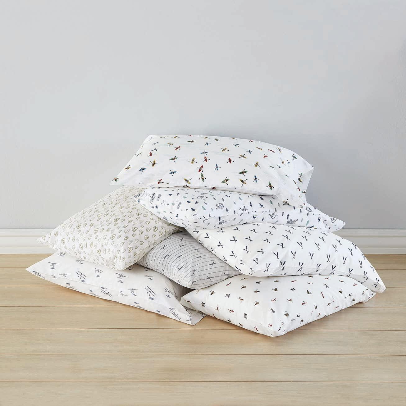 Twin White Organic Cotton Percale Camping Print Sheet Set