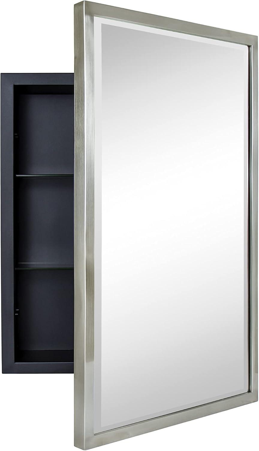 Brushed Nickel Rectangular Recessed Medicine Cabinet with Mirror