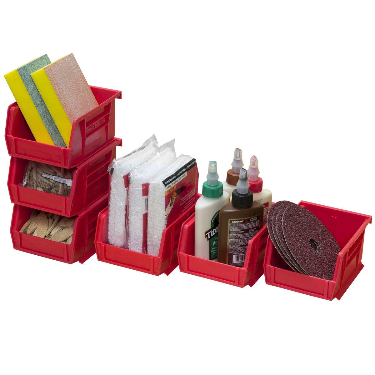 Akro-Mils Stackable Storage Bins, AkroBins 30210 Stacking Organizer, 5"x4"x3", Red, 6-Pack