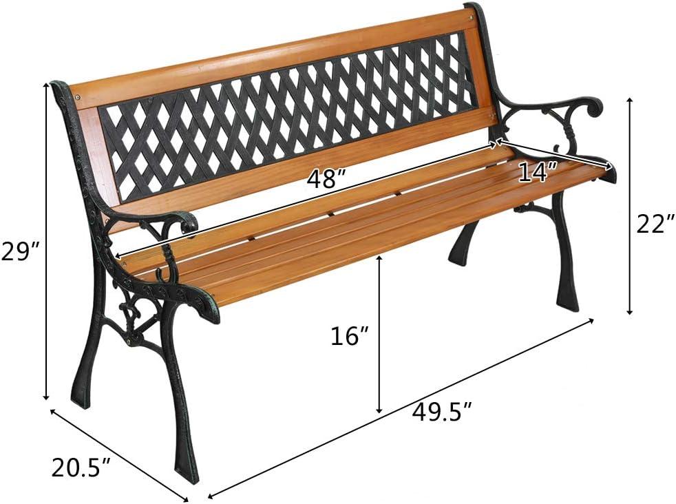 49.5" Bronze and Natural Metal Wood Outdoor Bench with Weave Backrest