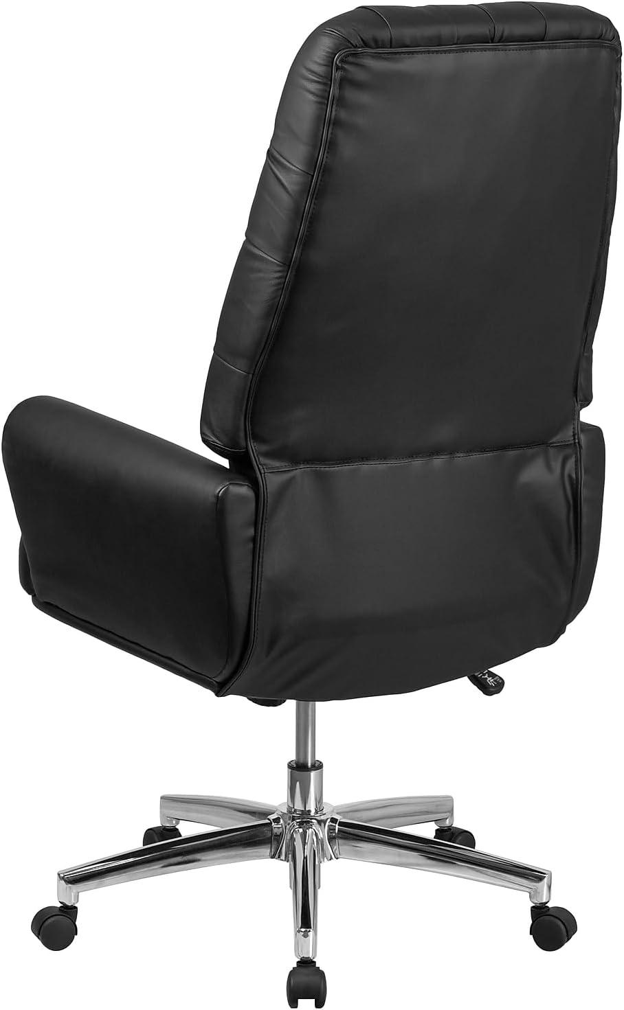Flash Furniture Hansel High Back Traditional Tufted Black LeatherSoft Executive Swivel Office Chair with Silver Welt Arms